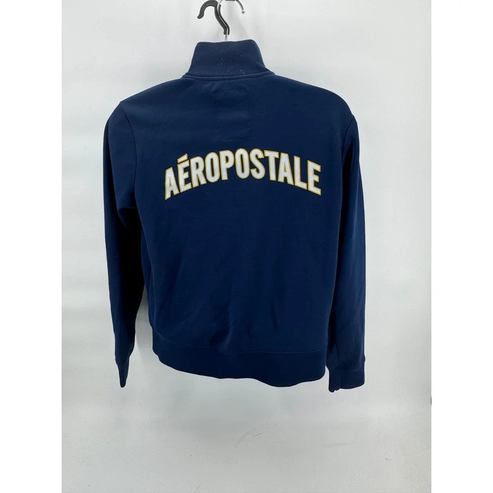Aeropostale Mens‎ Track Jacket Full Zip Blue White Gold Athletic Striped